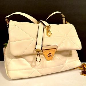 Adrienne Vittadini Cream and Gold Quilted Shoulder/Crossbody Bag